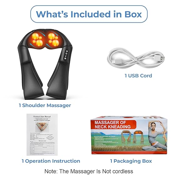 Wireless Portable Shiatsu Massage Machine, Electric Deep Tissue 4D Kneading Massage for Pain Relief and Muscle Relax