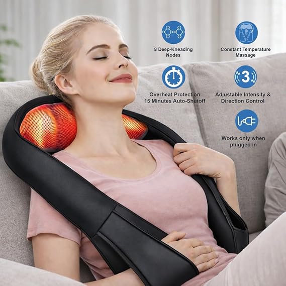 Wireless Portable Shiatsu Massage Machine, Electric Deep Tissue 4D Kneading Massage for Pain Relief and Muscle Relax