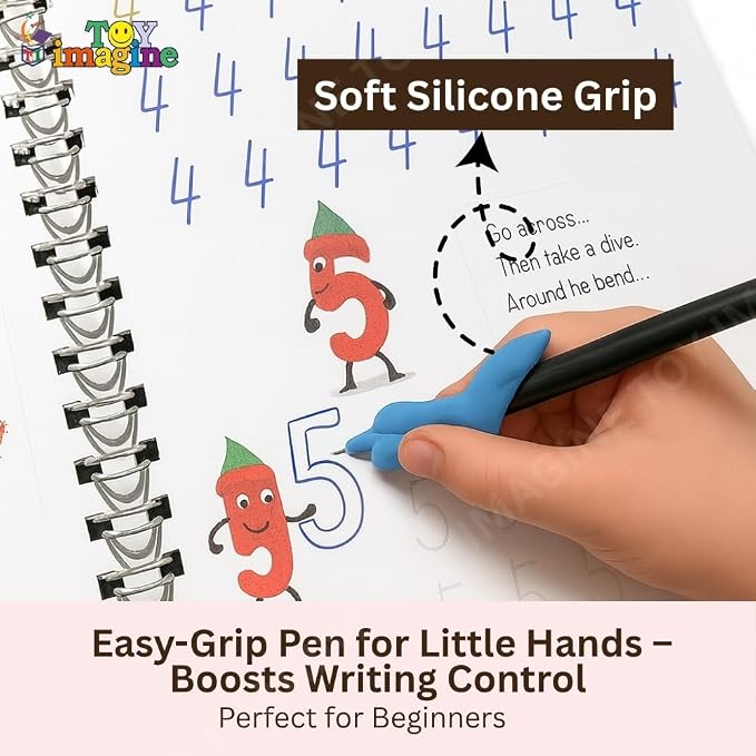 Magic Practice Copybook, (4 BOOK +1 PEN + 10 REFILL) Number Tracing Book for Preschoolers with Pen, Magic calligraphy books for kids Reusable Writing Tool