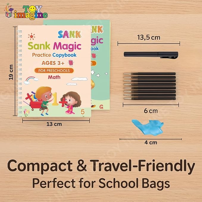 Magic Practice Copybook, (4 BOOK +1 PEN + 10 REFILL) Number Tracing Book for Preschoolers with Pen, Magic calligraphy books for kids Reusable Writing Tool