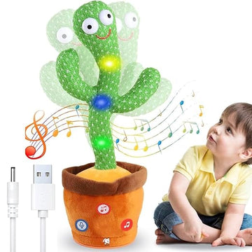 Talking Dancing Cactus Toy for Kids – Singing & Recording Plush Cactus with Repeat Function, LED Lights & Music | Funny Educational Toy for Babies & Toddlers | USB Rechargeable (Multicolor) (Style 5)