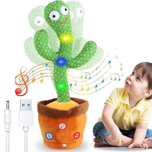 Talking Dancing Cactus Toy for Kids – Singing & Recording Plush Cactus with Repeat Function, LED Lights & Music | Funny Educational Toy for Babies & Toddlers | USB Rechargeable (Multicolor) (Style 5)