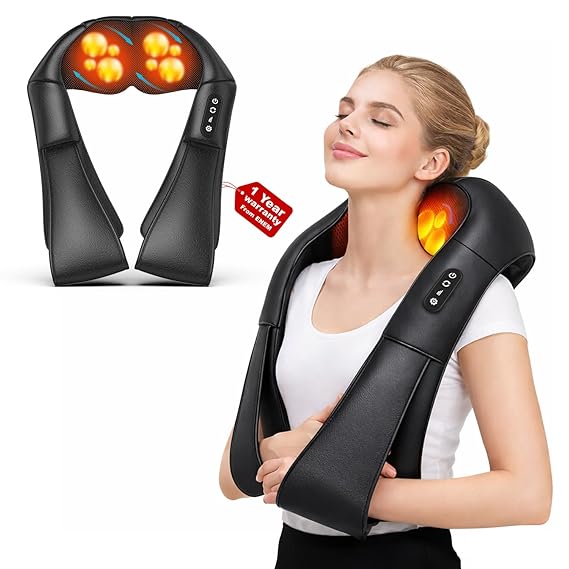 Wireless Portable Shiatsu Massage Machine, Electric Deep Tissue 4D Kneading Massage for Pain Relief and Muscle Relax