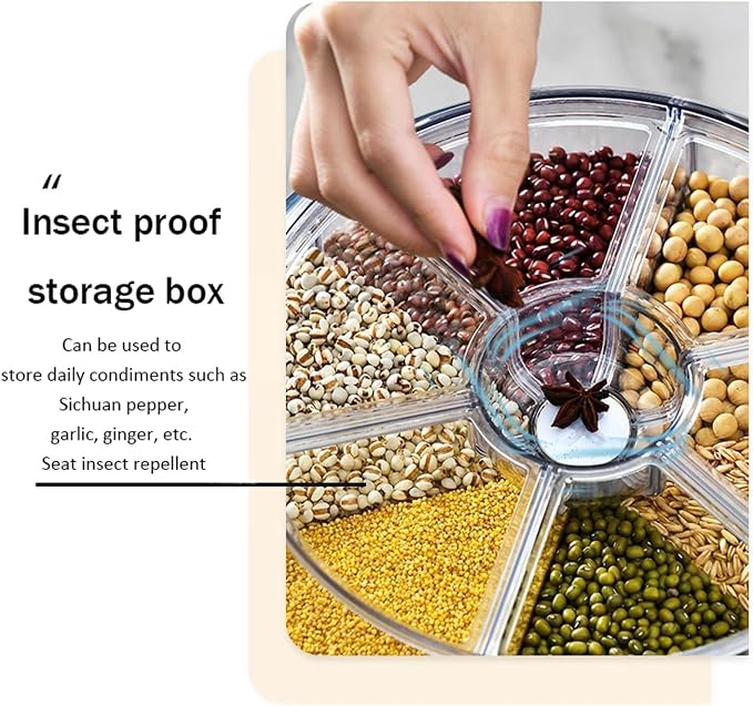 360° Rotating 6-Grain Rice Dispenser Storage Container, Cereal & Dry Food Organizer with Push Button Dispensing, Large Capacity Kitchen Storage Bin for Beans, Rice, Nuts & Pet Food