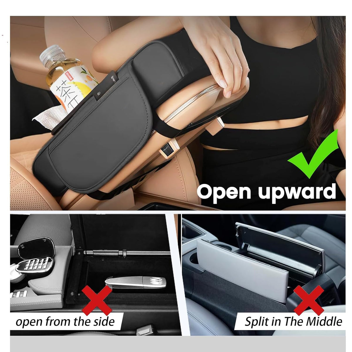 5-in-1 Car Armrest Cushion with Cup Holder, Tissue Box Slot, Phone Slot & Side Pockets