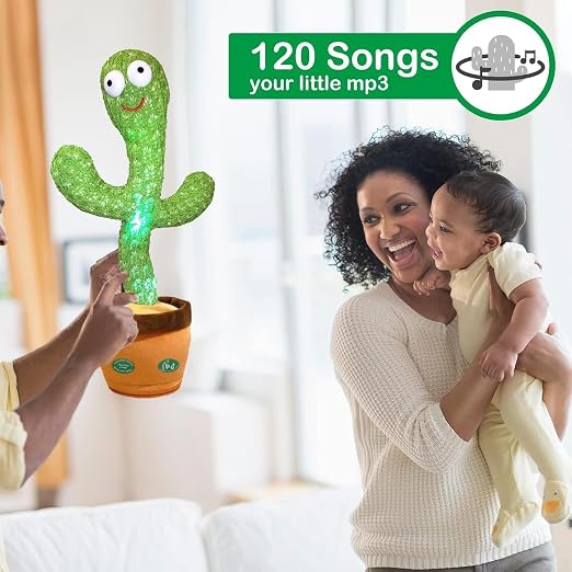 Talking Dancing Cactus Toy for Kids – Singing & Recording Plush Cactus with Repeat Function, LED Lights & Music | Funny Educational Toy for Babies & Toddlers | USB Rechargeable (Multicolor) (Style 5)