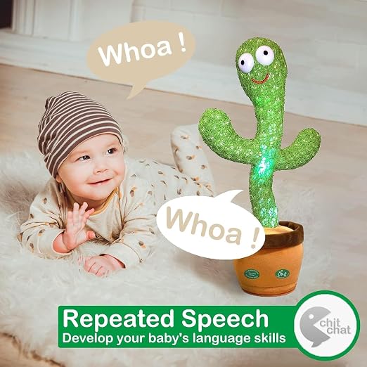 Talking Dancing Cactus Toy for Kids – Singing & Recording Plush Cactus with Repeat Function, LED Lights & Music | Funny Educational Toy for Babies & Toddlers | USB Rechargeable (Multicolor) (Style 5)