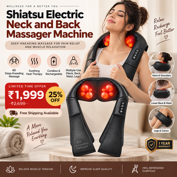 Wireless Portable Shiatsu Massage Machine, Electric Deep Tissue 4D Kneading Massage for Pain Relief and Muscle Relax