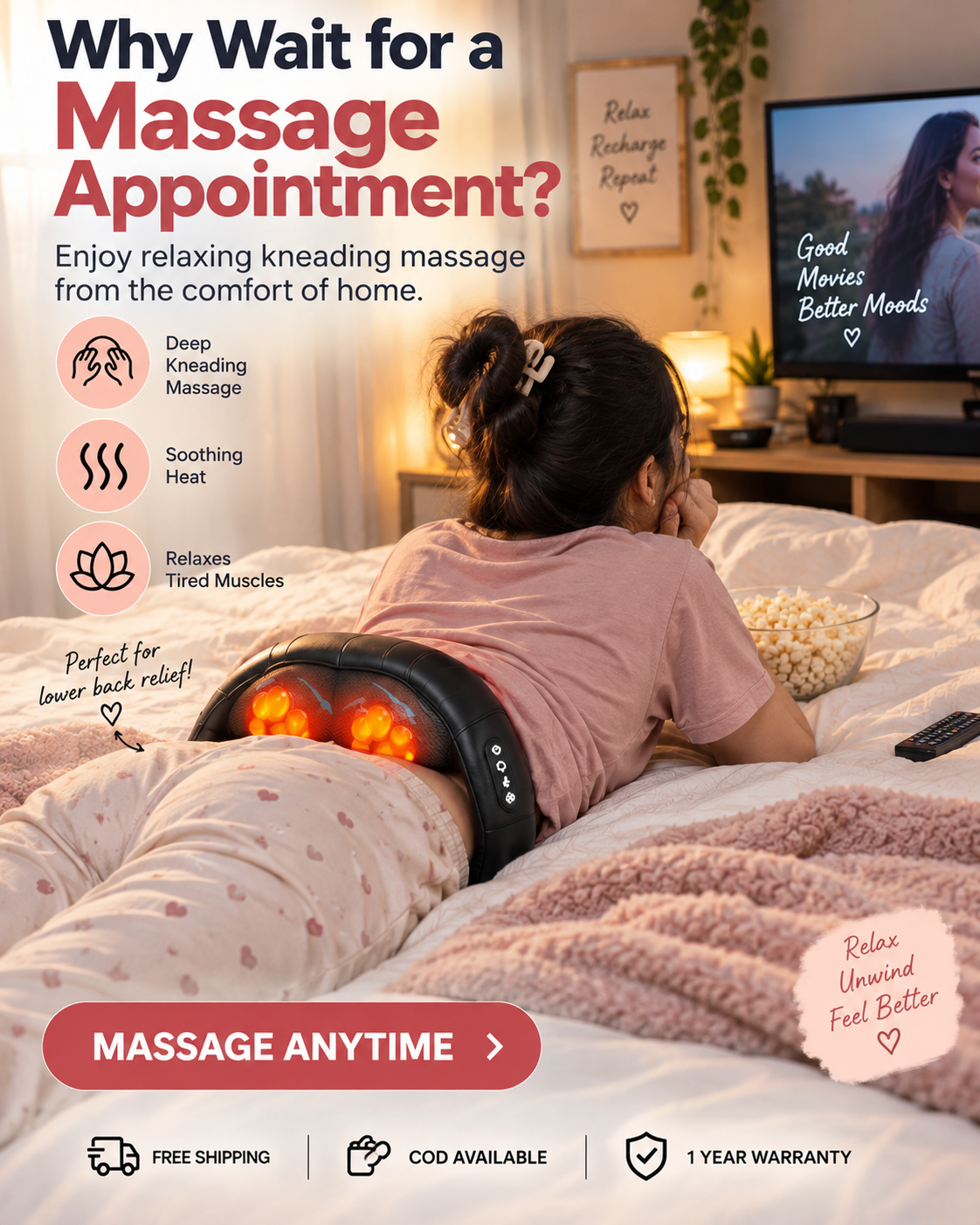 Wireless Portable Shiatsu Massage Machine, Electric Deep Tissue 4D Kneading Massage for Pain Relief and Muscle Relax